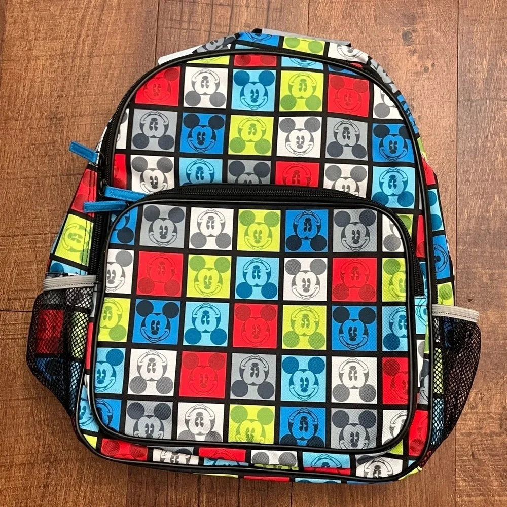 NWT Disneys Mickey Mouse full size backpack 16” multicolored squares